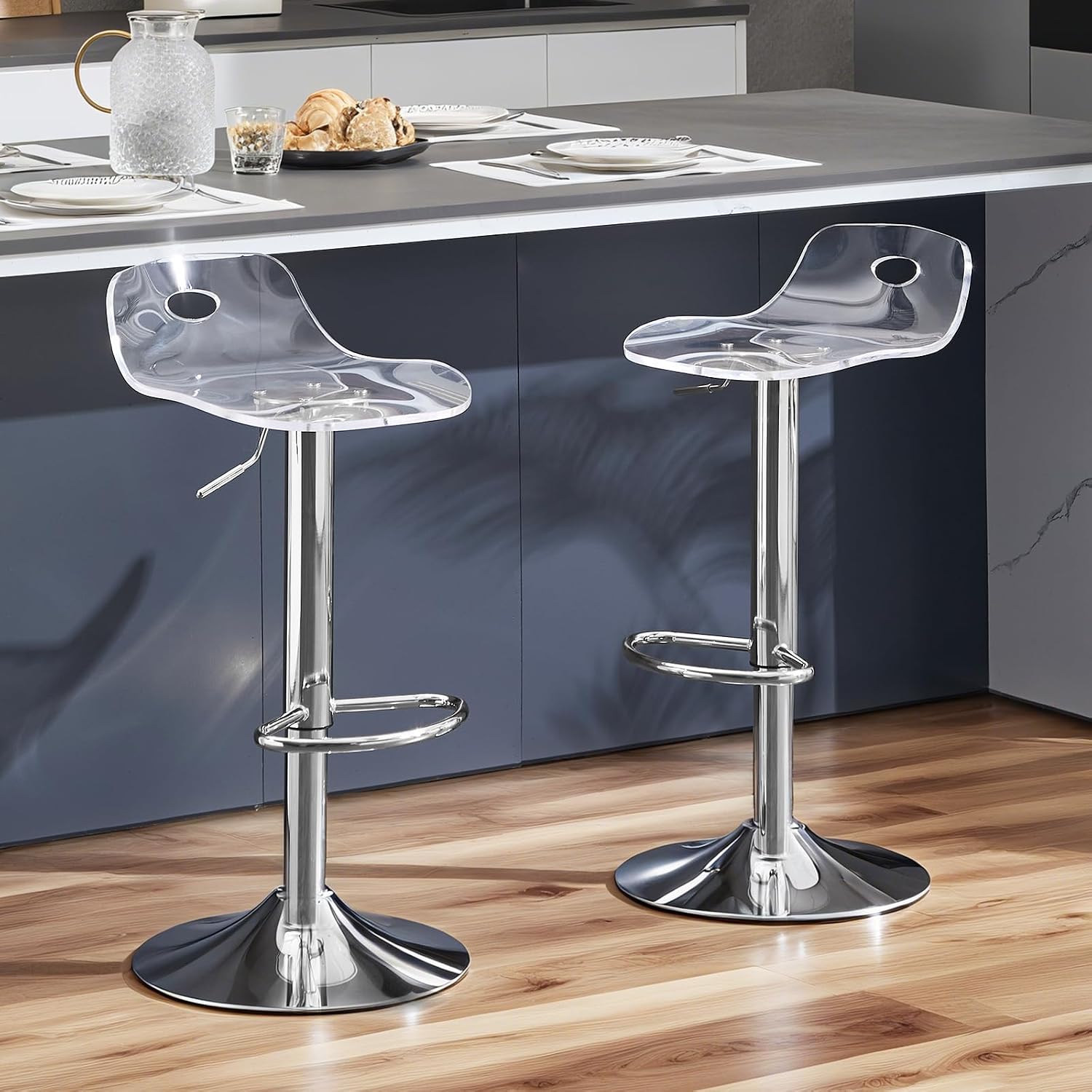 Home Bar Set - Verstellbarer transparenter Barhocker - 2er-Set Acryl-Barhocker