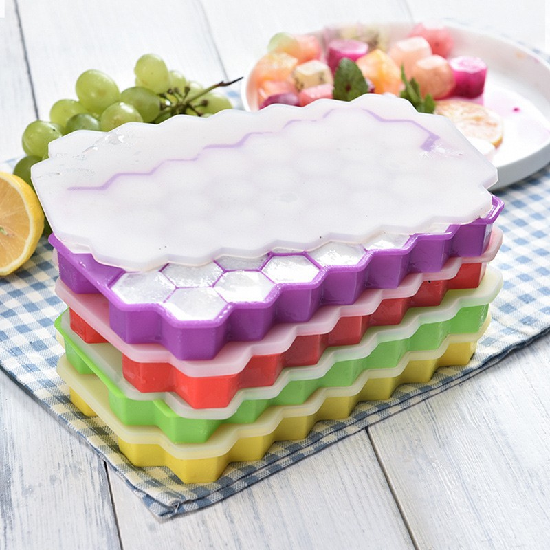 Home Bar Set - 37-Gitter-Silikon-Eisgitter-Kugel-Eiswürfelform mit Deckel, Eis-Aufbewahrungsbox, leicht zu