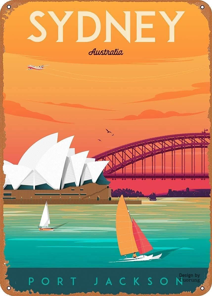 Home Bar Sydney - Mancave-Deko Reise-Metallschild Sydney Reiseposter 4 Retro-Wandkunst