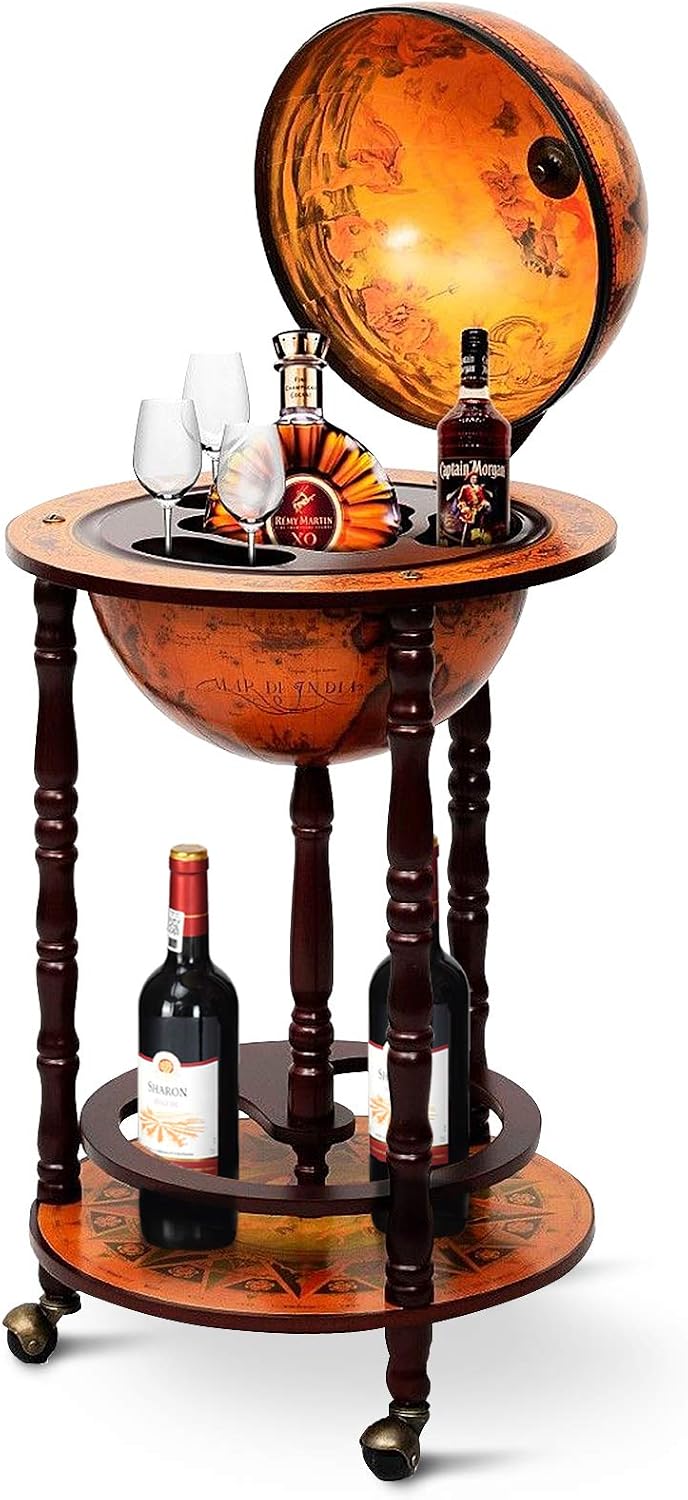 Home Bar Shelves - Globus-Barwagen, Spirituosen-Barschrank mit Rollrädern, unterer Ablagefach,