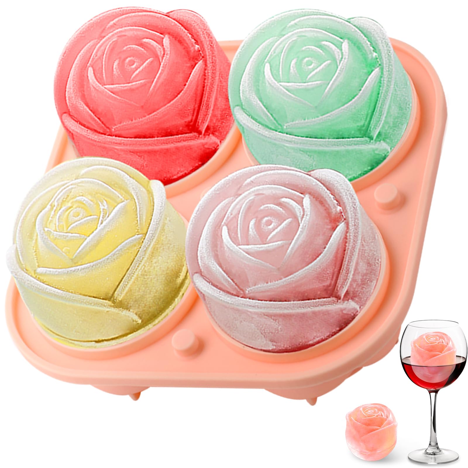 Ice Mold Sphere - 3D Rosen-Silikon-Eisformen 4-Loch-Eiswürfelschale Blumenform Eisball-Maker Küchen-