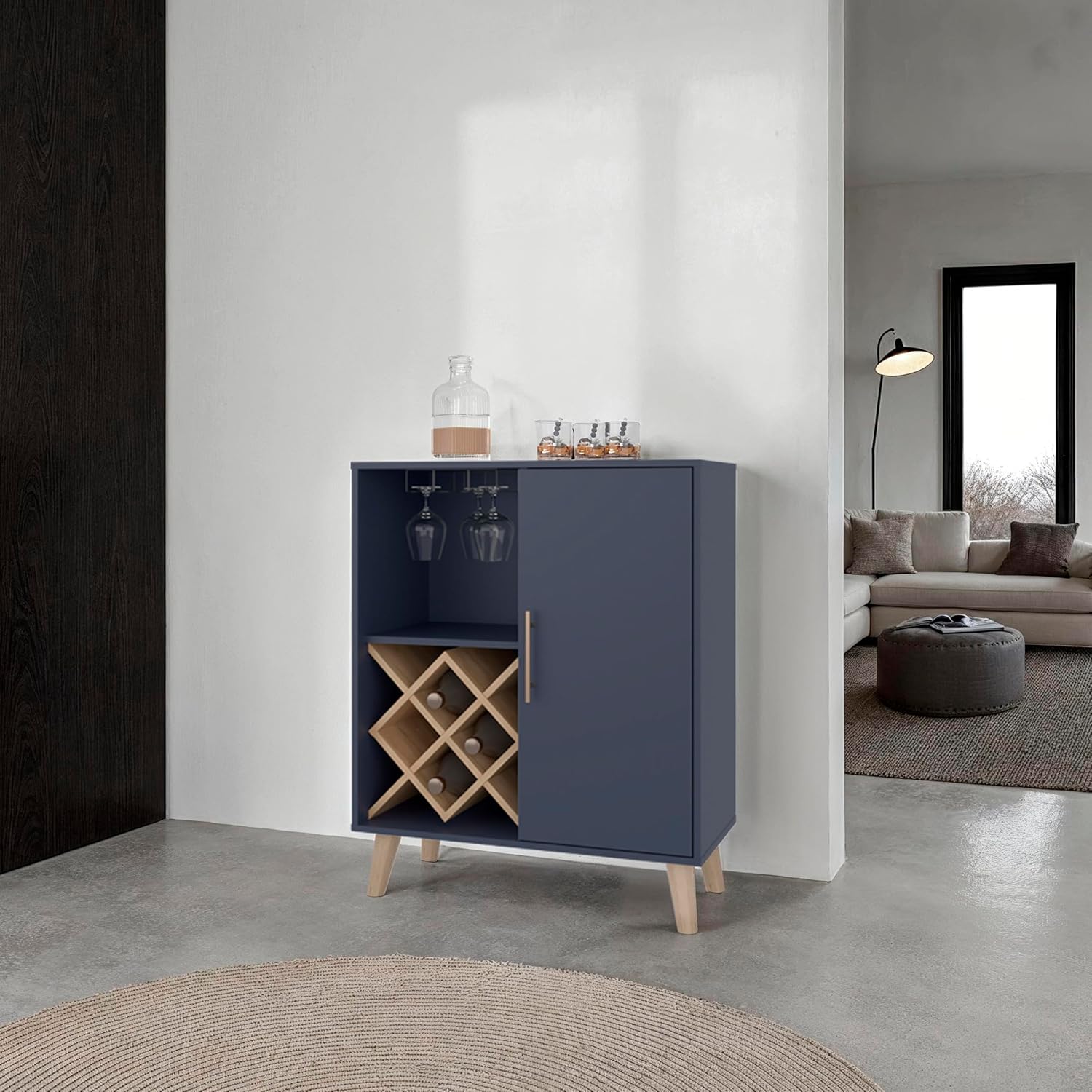 Home Bar Shelves - Eichenblauer Barschrank mit 4 Regalen, Tür,